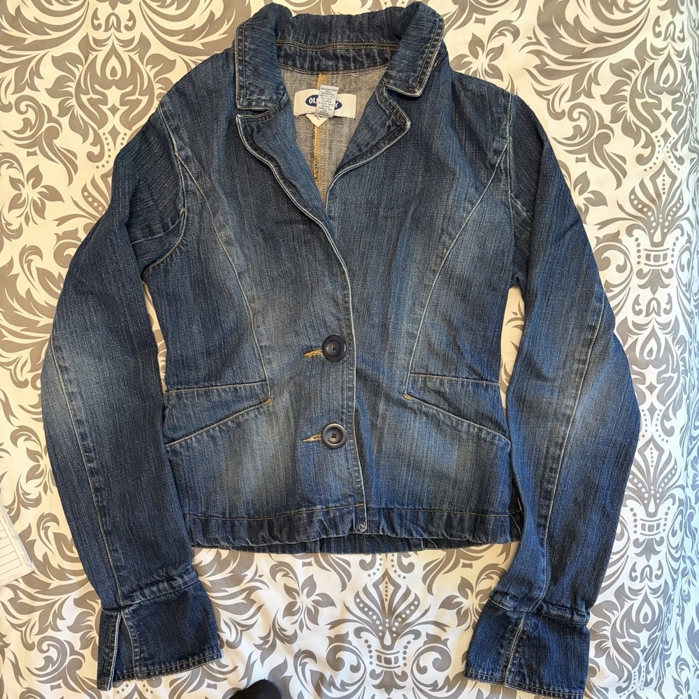 Old Navy Womens Medium Y2K 2001 Denim Jacket Cotton Classic Fitted Preppy Girly - Picture 6 of 8